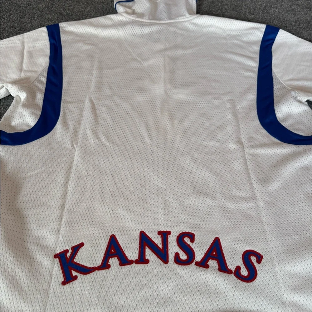 NWT Adidas Men’s Large Kansas Jayhawks White Hooded Basketball Warm Up‎ Shirt